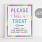 Take A Treat Sign Printable, Kids Baking Sign, Cupcake Decorating Birthday Party, Party Favors Sign, Girl Baking Party Decorations