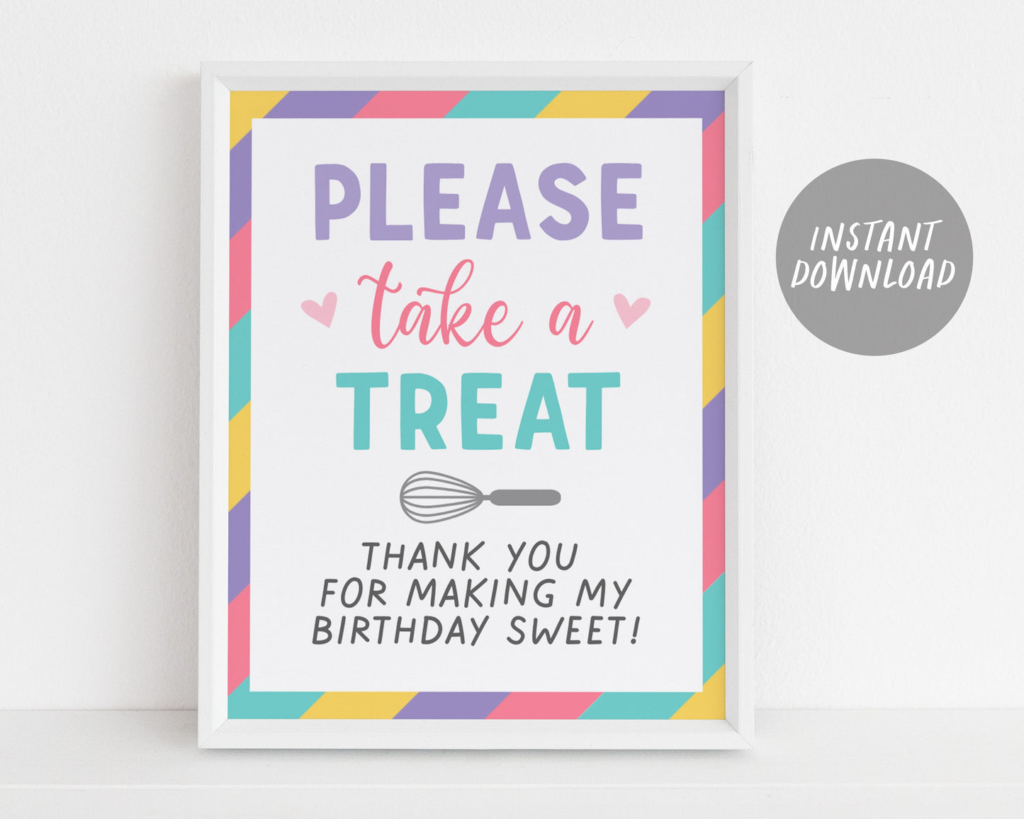 Take A Treat Sign Printable, Kids Baking Sign, Cupcake Decorating Birthday Party, Party Favors Sign, Girl Baking Party Decorations