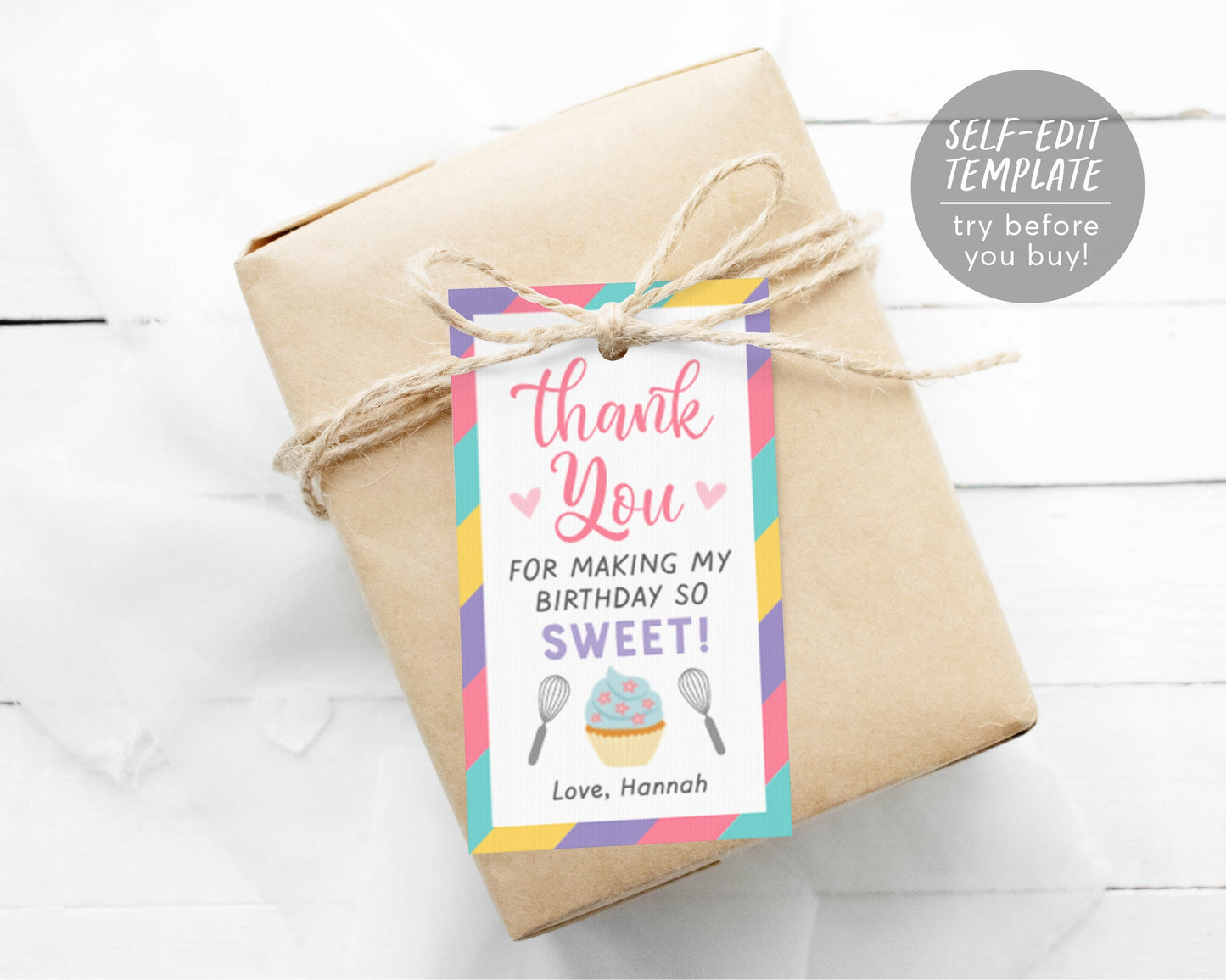 Baking Birthday Thank You Tags, Editable Cupcake Favor Tag Template, Kids Cooking Decorating Party, Little Chef Tags, Girl Birthday Decor