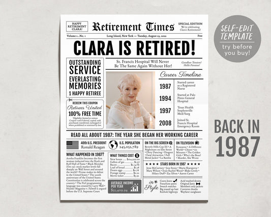 Personalized Retirement Gift for Nurse, Retirement Gifts For Nurse Practitioner, Retirement Sign for Nurse, Newspaper Back in 1987
