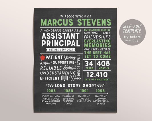 Personalized Retirement Gift for Assistant Principal, Retirement Gifts For Assistant Principal, Retirement Sign for Assistant Principal