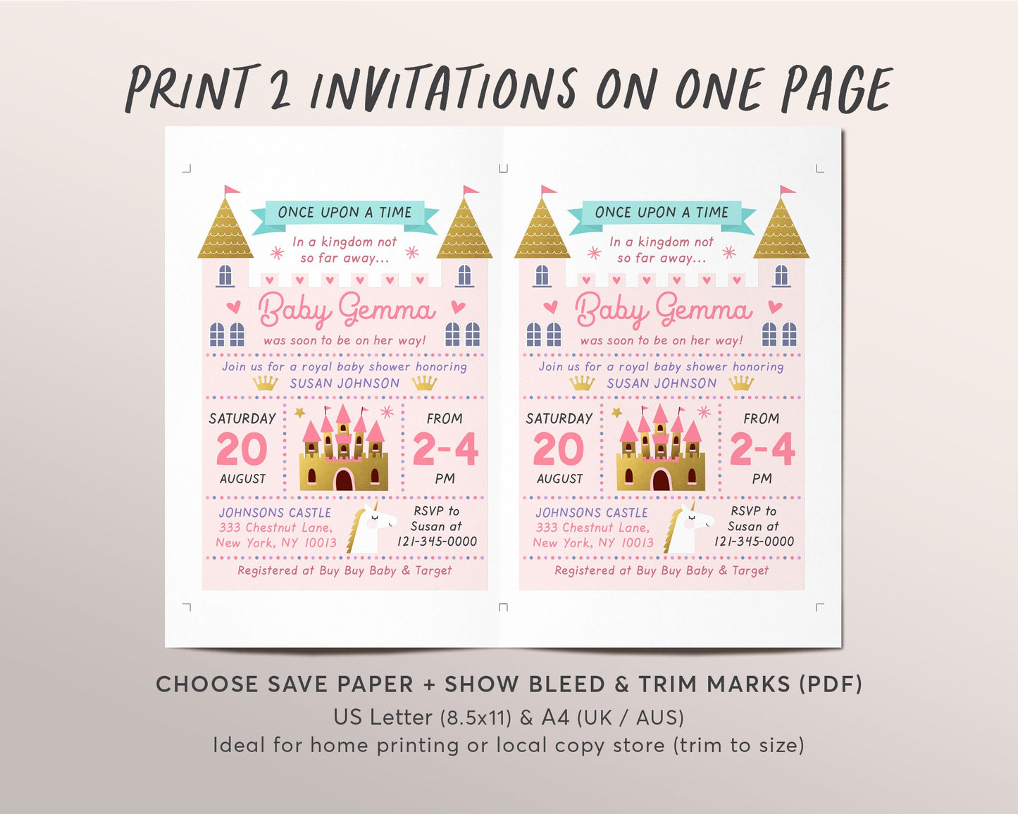 Editable Princess Baby Shower Invitation Template, A little Princess is On the Way, Royal Baby Shower, Once Upon A Time Sprinkle, Pink Gold