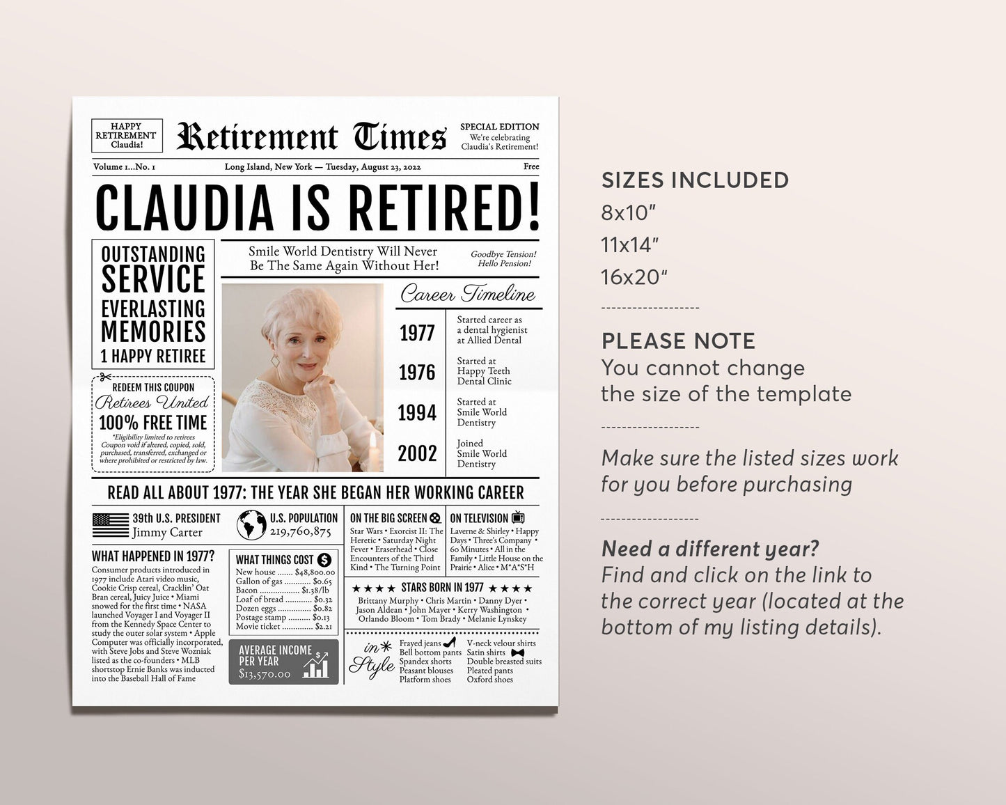 Personalized Retirement Gift for Nurse, Retirement Gifts For Nurse Practitioner, Retirement Sign for Nurse, Newspaper Back in 1977