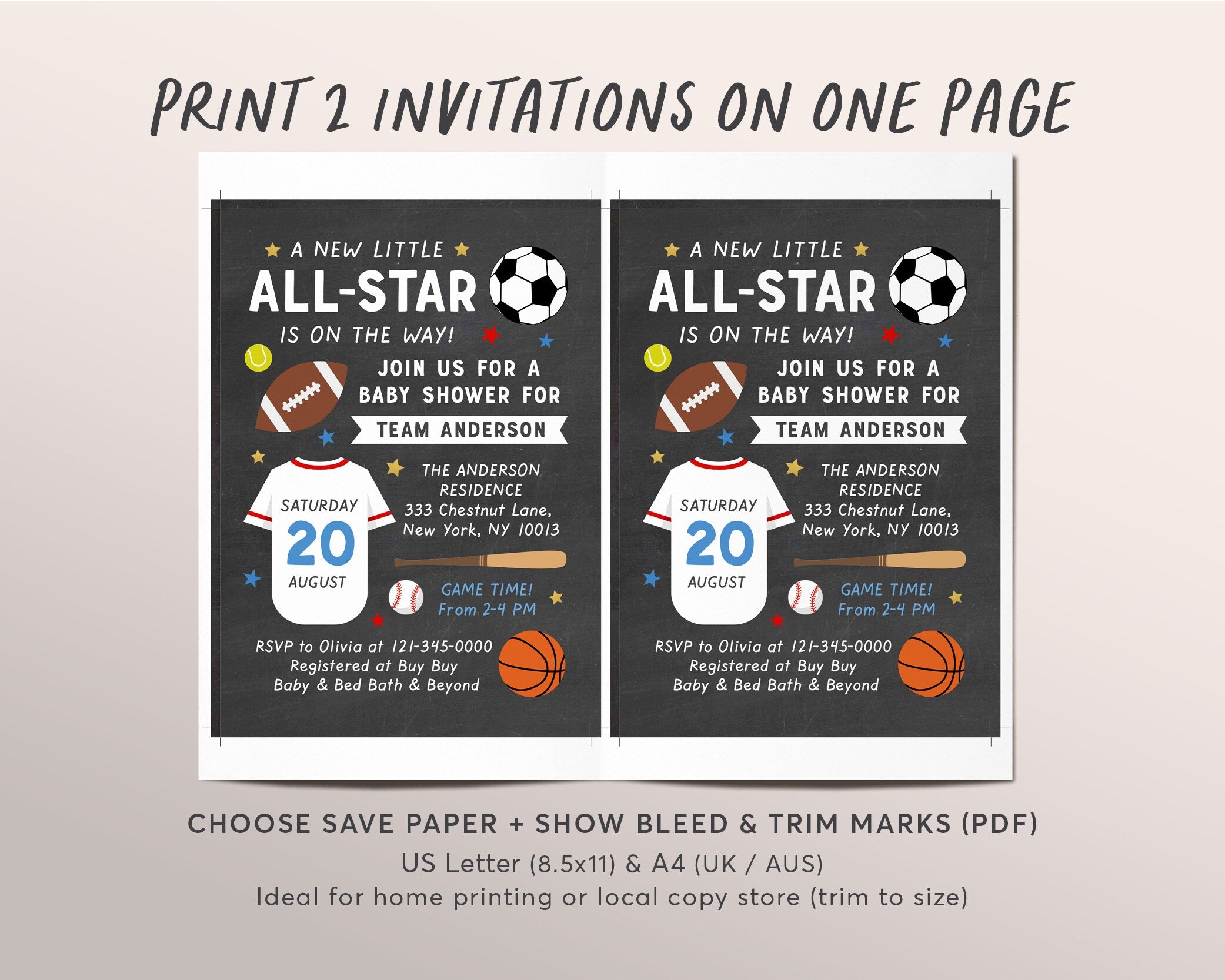 All star baby shower invitations best sale