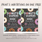 Donuts and Diapers Sprinkle Baby Shower Invitation Template, Editable Donut Baby Sprinkle Invite, Baby Girl, Sprinkled With Love