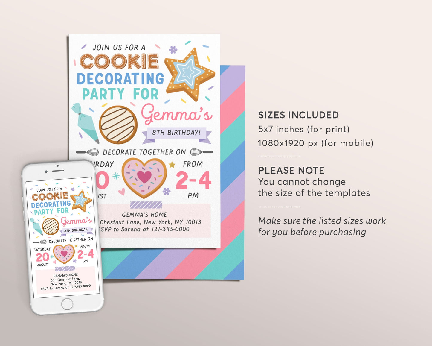 Editable Cookie Decorating Party Invitation Template, Baking Birthday Party Evite, Kids Cooking, Birthday Girl Chef Invite, Sugar Cookie