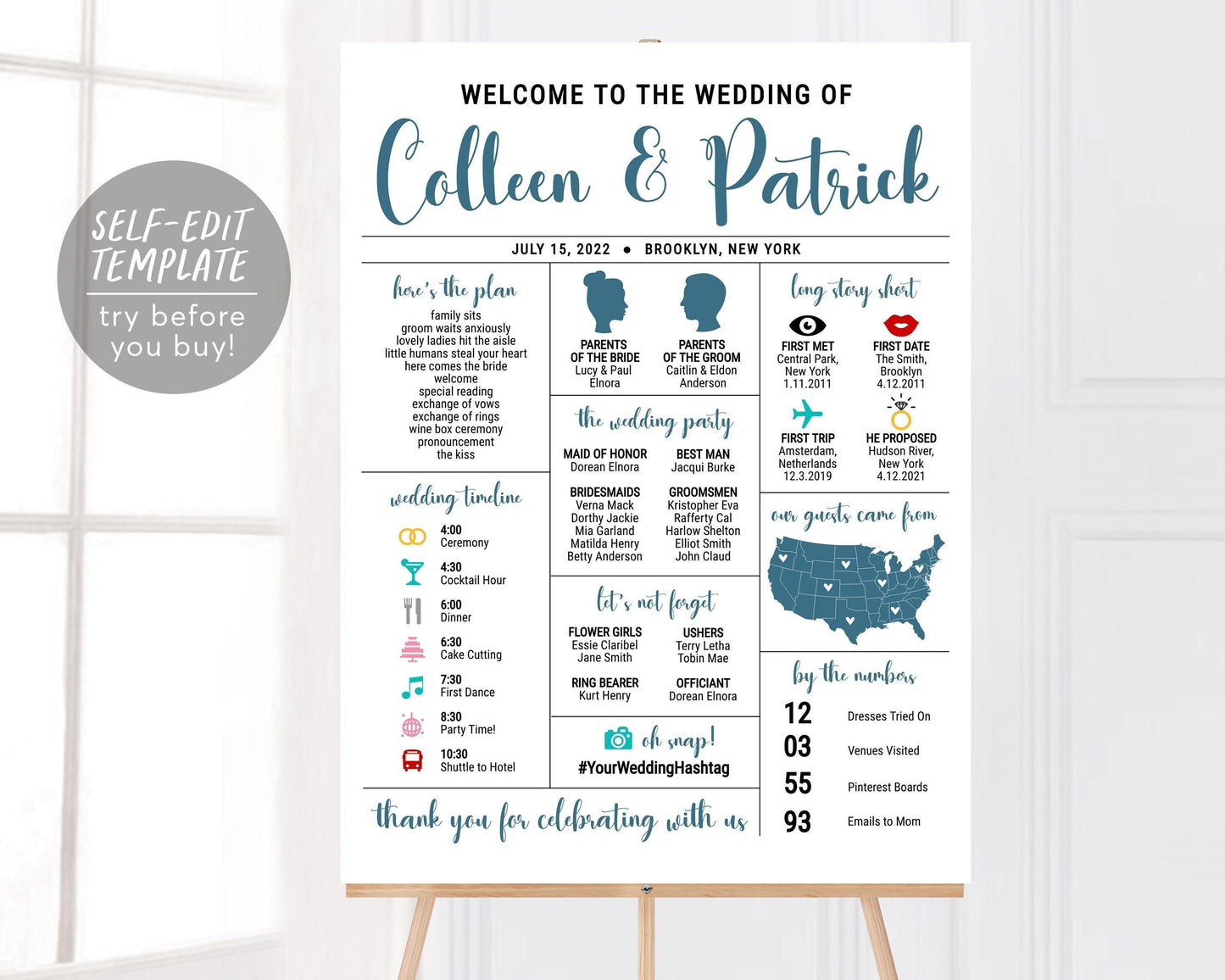 Infographic Wedding Program Sign Template, Editable Order of Events, Wedding Timeline, Reception Signs, Wedding Decorations, Itinerary