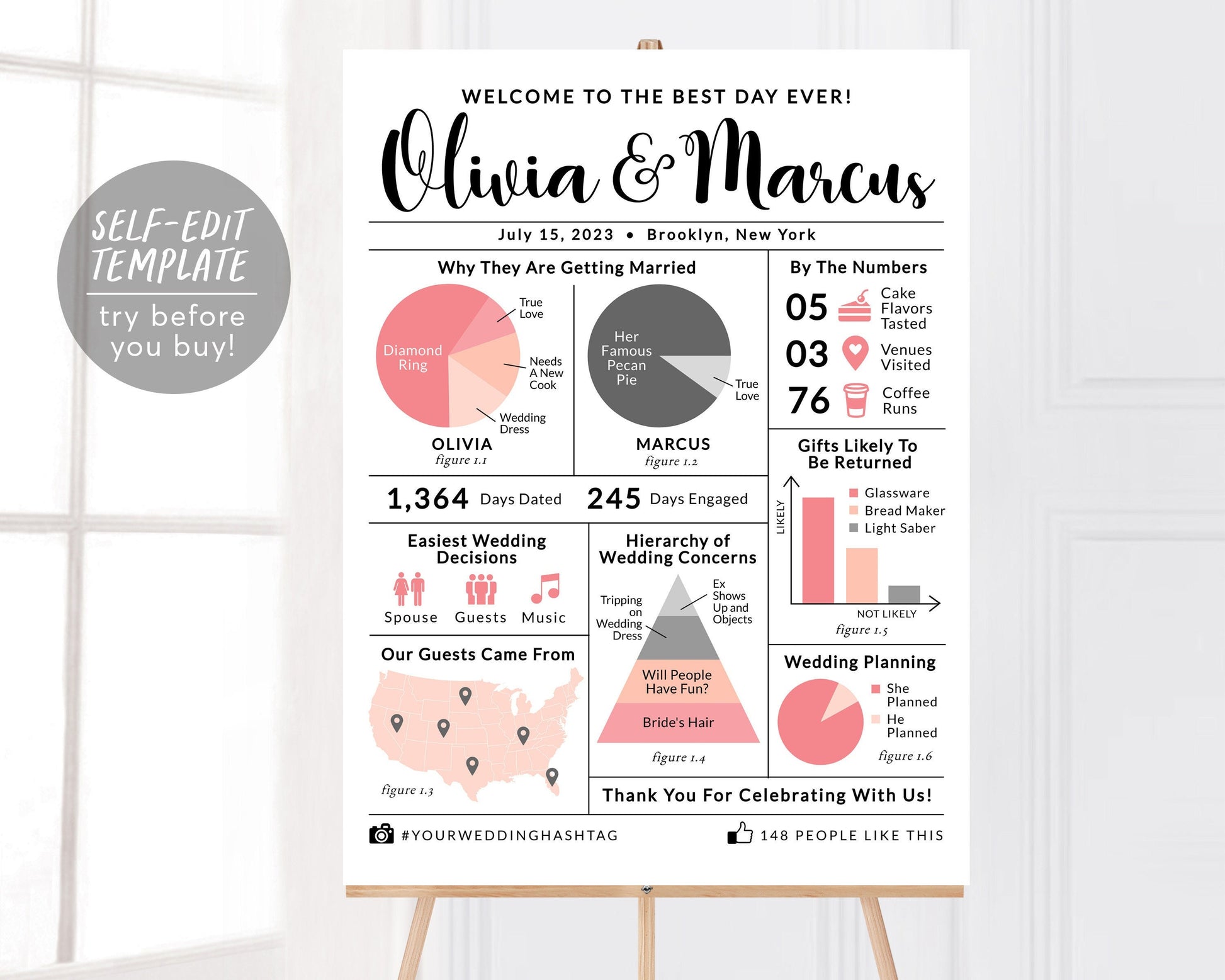 Editable Funny Modern Infographic Wedding Program Sign Template, Unique Nerd Geek Reception Sign, Welcome Poster, Custom Love Story, Nerdy