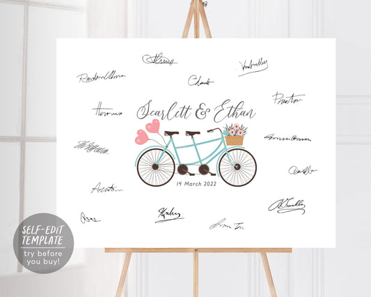 Editable Tandem Bike Guest Book Alternative Template, Unique Bicycle Guestbook Ideas Wedding Decor, Canvas Sign, Guest Book Signing