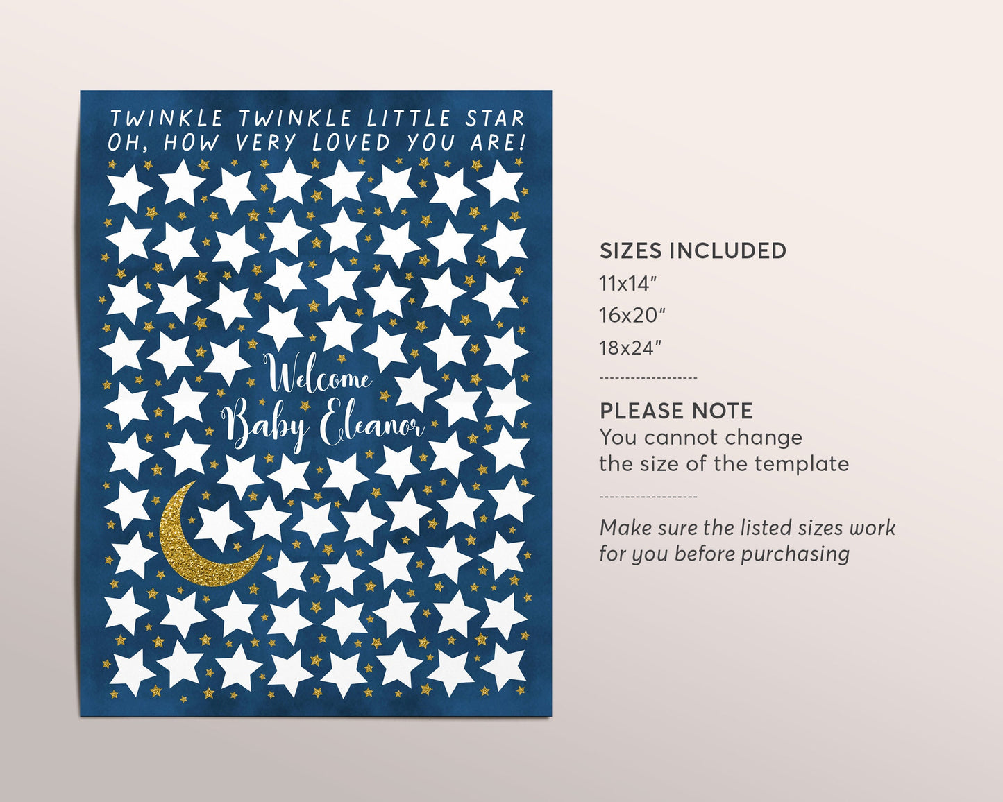 Editable Twinkle Twinkle Little Star Baby Shower Guest Book Alternative Template, Sign a Star, Galaxy Moon Stars Gender Neutral Guestbook