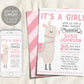 Editable Llama It's A Girl Baby Shower Invitation Template, Blush Pink Alpaca Theme Invite, New Mama Sprinkle Party Invite Printable