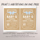 Editable BABY-Q Kraft Mason Jar Baby Shower Invitation Template, Rustic Couples Coed Family Babyque Barbecue BBQ Country Backyard Picnic