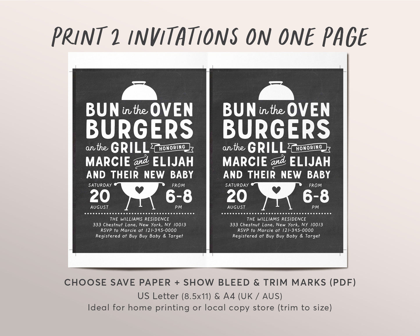 Editable Babyque BABY-Q BBQ Baby Shower Invitation Template, Bun in the Oven, Rustic Couples Coed Family Baby Barbecue Country Backyard