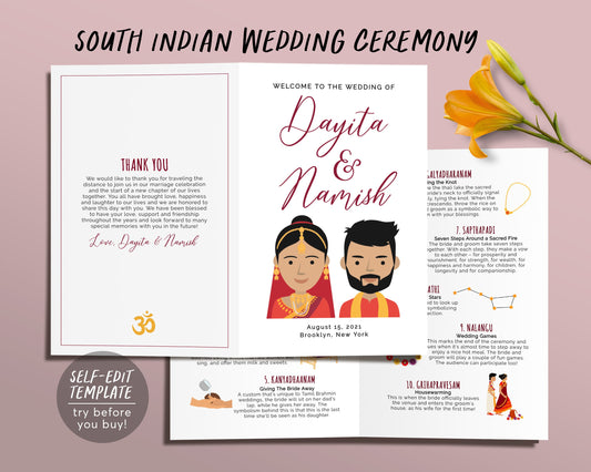 South Indian Wedding Bifold Program Template, Editable Brahmin Tamil Wedding Program, Folded Indian Ceremony Guide, Hindu Infographic