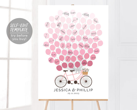 Editable Balloon Tandem Bike Guest Book Alternative Template, Modern Wedding Guestbook Sign, Unique Guest Book Poster Printable, Up Movie