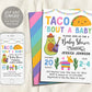 Editable Taco 'Bout A Baby Shower Invitation Template, Fiesta Mexican Pinata Cactus Sombrero Theme, Gender Neutral Sprinkle Party Invite