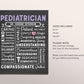 Editable Pediatrician Chalkboard Gift Print Template, New Doctor Appreciation Definition Print Poster Graduation Medical Student Office Sign