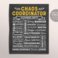 Editable Chaos Coordinator Chalkboard Gift Print Template, Funny Boss Day Gift, Office Manager Appreciation, Christmas Gifts, Office Decor