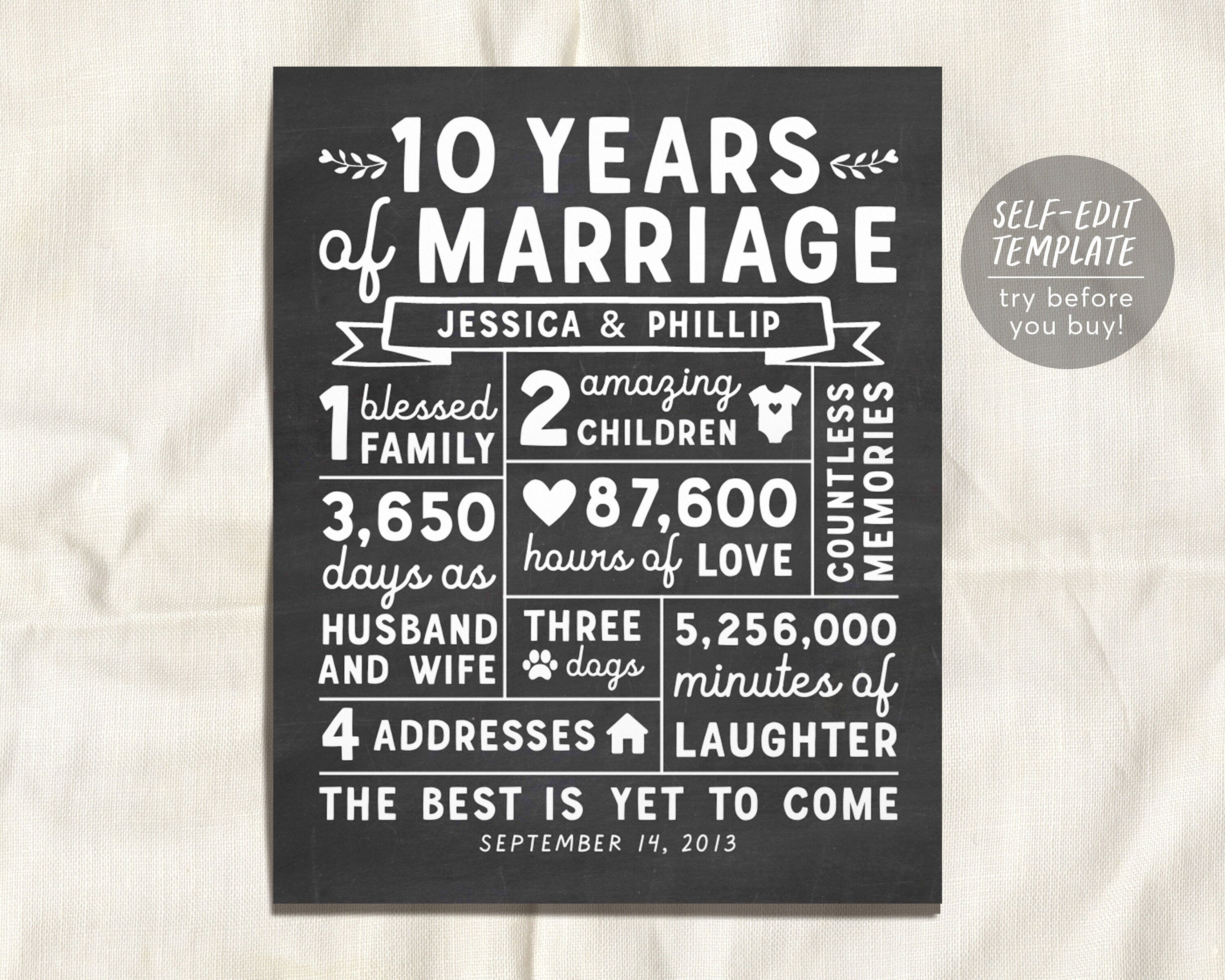 Anniversary Gifts for Husband or Wife, 10th Wedding Anniversary Sign With  Photo Included, Custom Gift for Wife on 10th Anniversary - Etsy