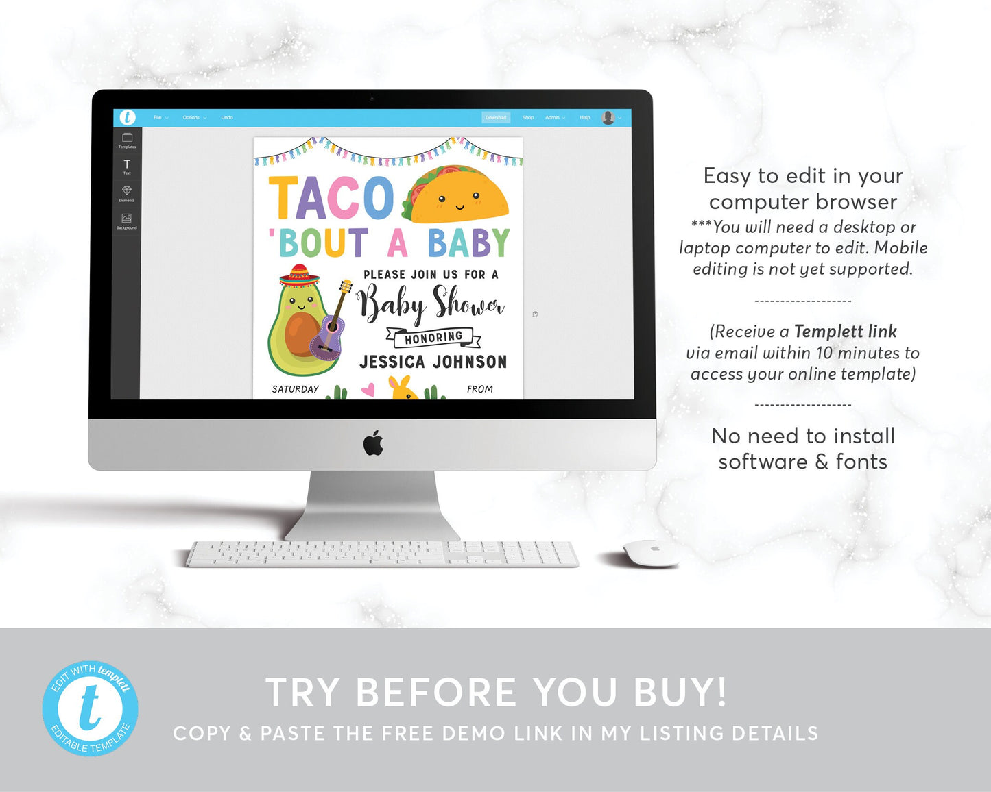 Editable Taco 'Bout A Baby Shower Invitation Template, Fiesta Mexican Pinata Cactus Sombrero Theme, Gender Neutral Sprinkle Party Invite