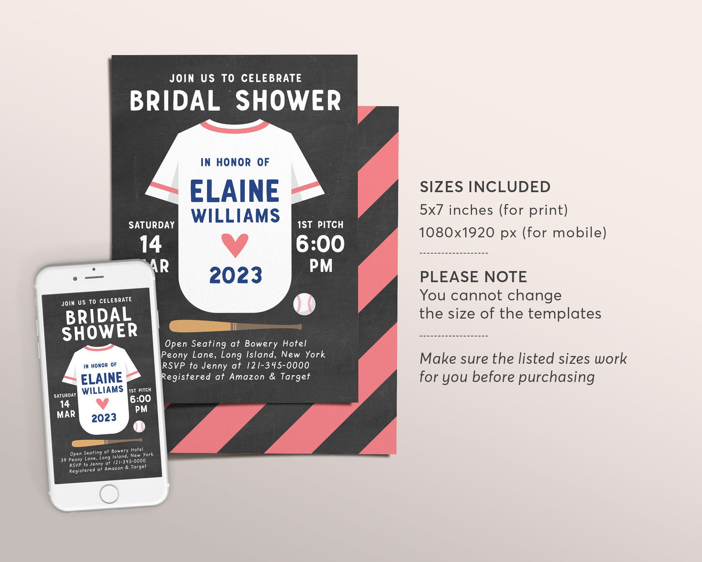 Editable Baseball Bridal Shower Invitation Template, Baseball Theme Wedding Invite, Sports Bridal Party, Baseball Tickets, Couples Shower