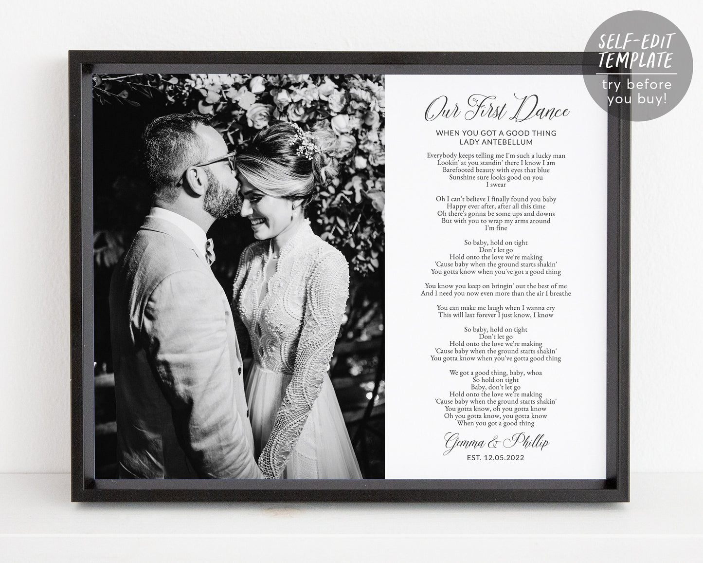 Editable Custom Wedding Song Lyrics Template, Our First Dance Print, Wedding Memory Keepsake, First 1st Anniversary Wedding Photo Gift