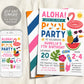 Aloha Pool Party Invitation Editable Template, Tropical Summer Hawaiian Pineapple Luau Swim Themed Party, Birthday Bash Invite Teen Girls