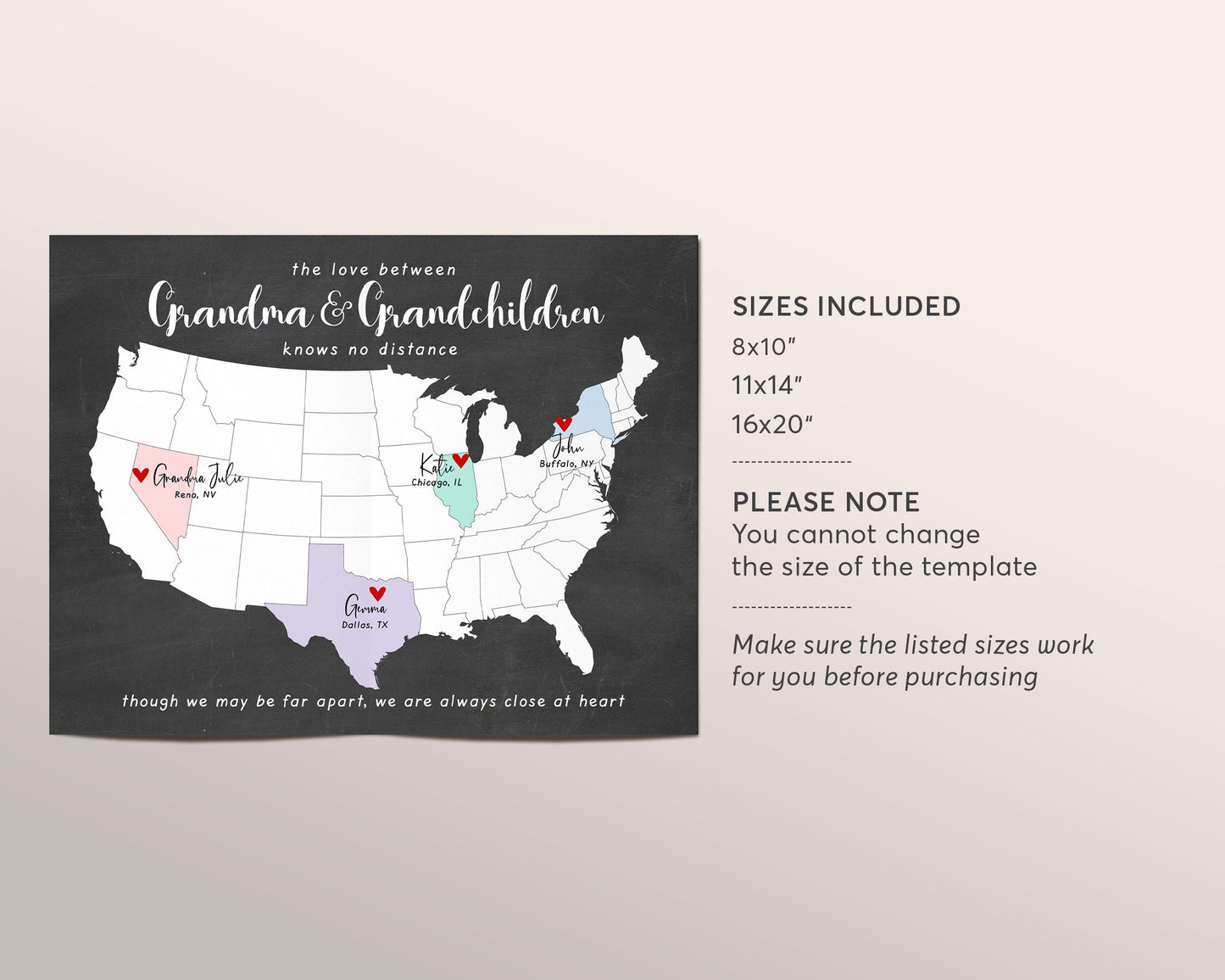 Editable Long Distance Grandma Gift Template, Mother's Day Gift for Grandpa, Gift from Grandkids Grandchildren to Grandmother Grandparents
