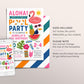 Aloha Pool Party Invitation Editable Template, Tropical Summer Hawaiian Pineapple Luau Swim Themed Party, Birthday Bash Invite Teen Girls