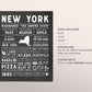 New York State Wall Art Sign Poster Infographic, New York Map, New York City NYC, US States, Men's Gift, State Facts, Housewarming Gift