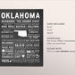 Oklahoma State Wall Art Sign Poster Infographic, Chalkboard Oklahoma City Map, US States, State Facts, Gift for Men Husband Brother Him
