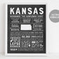 Kansas State Wall Art Sign Poster Infographic, Chalkboard Kansas Map, Topeka Wichita, US States, State Facts, Gift for Men Husband Brother