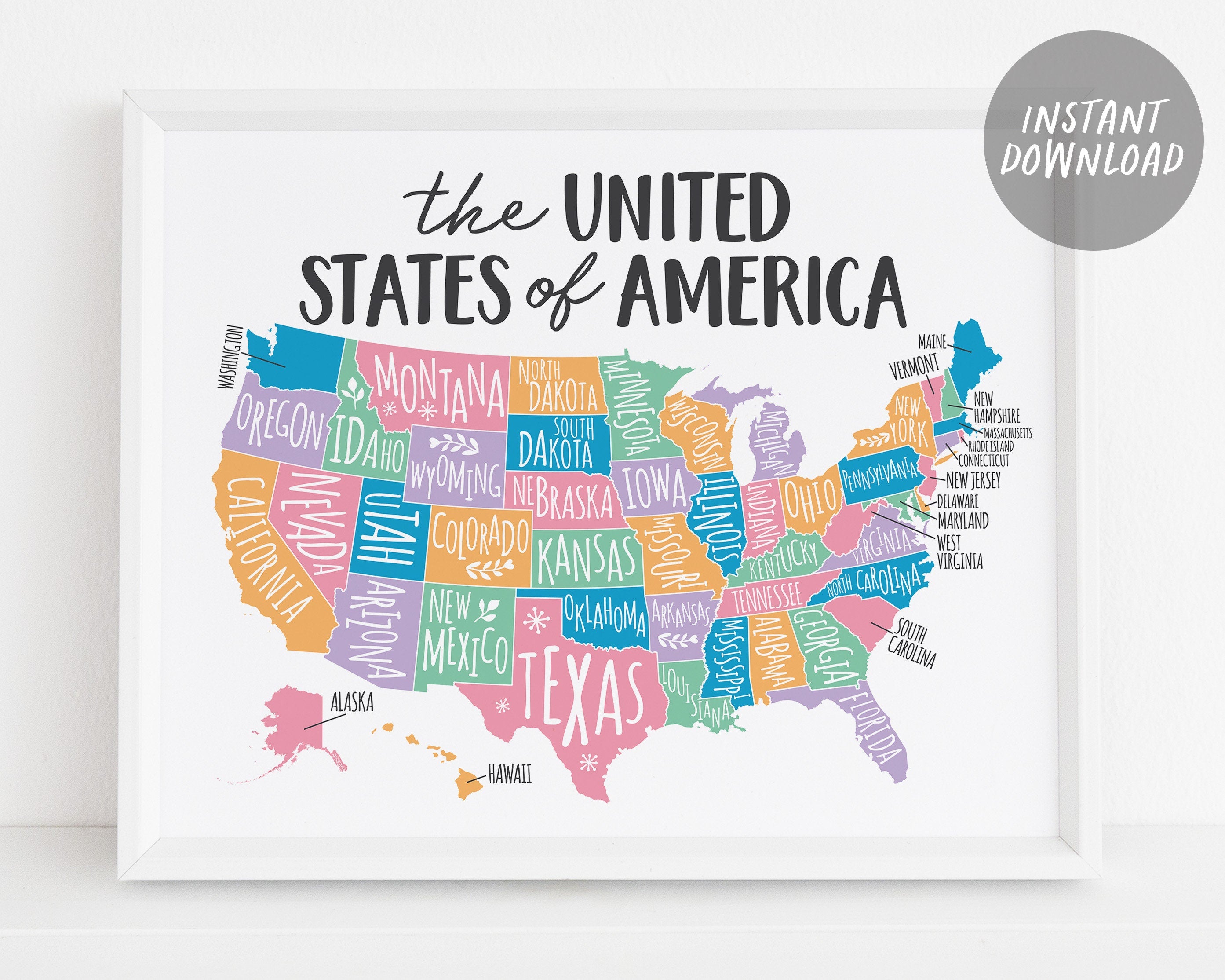 United States Of America Map, USA Map Wall Art for School Homeschool C ...