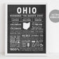 Ohio State Wall Art Sign Poster Infographic, Chalkboard Ohio Map, Columbus, US States, State Facts, Going Away Gift for Brother, Hometown