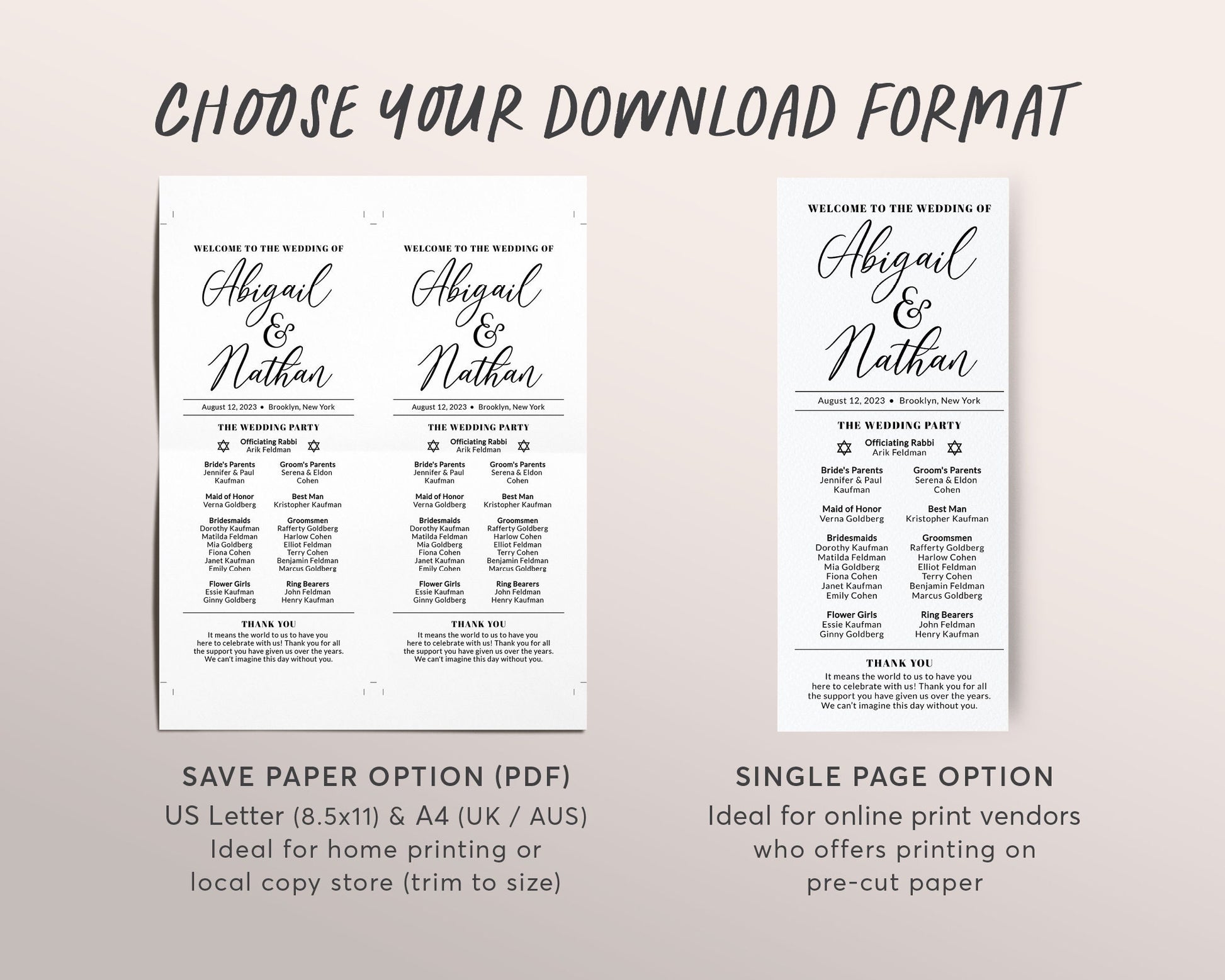 Reform Jewish Wedding Program Template