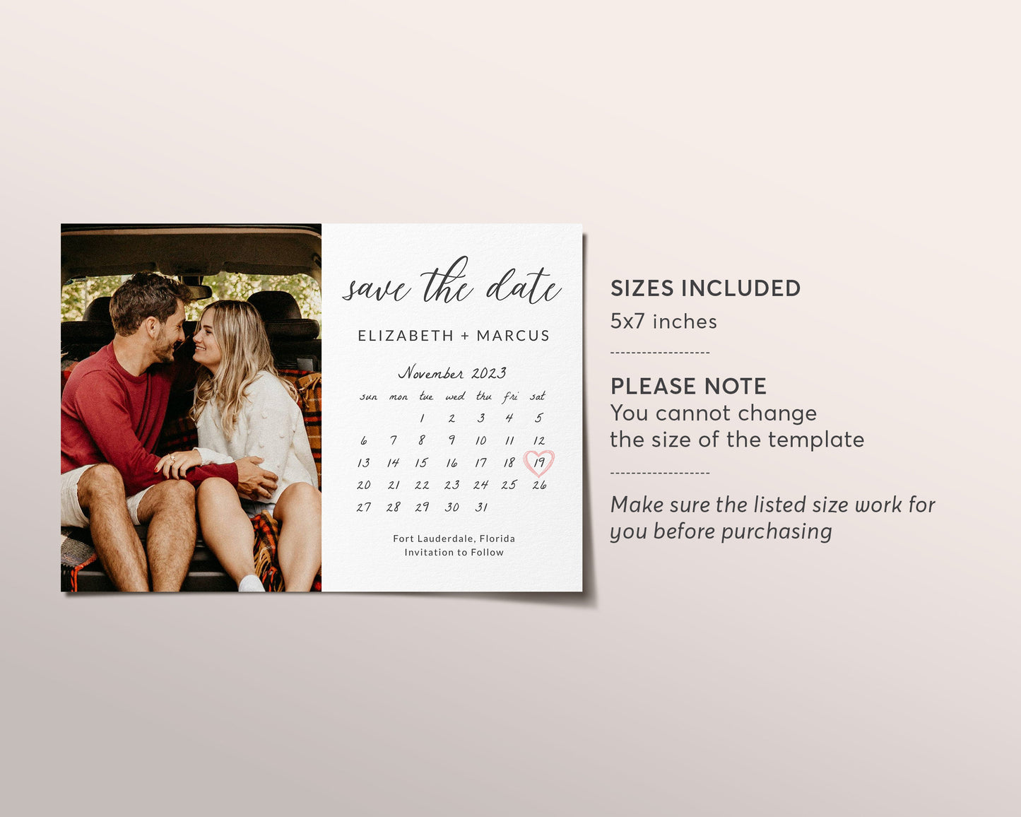 Calendar Save the Date Editable Template With Photo, Simple Minimalistic Modern Invitation, Marker Save Our Date Invite Printable