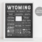 Wyoming State Wall Art Sign Poster Infographic, Chalkboard Wyoming Map, Cheyenne, US States, State Facts, Gift for Men Husband Brother Him