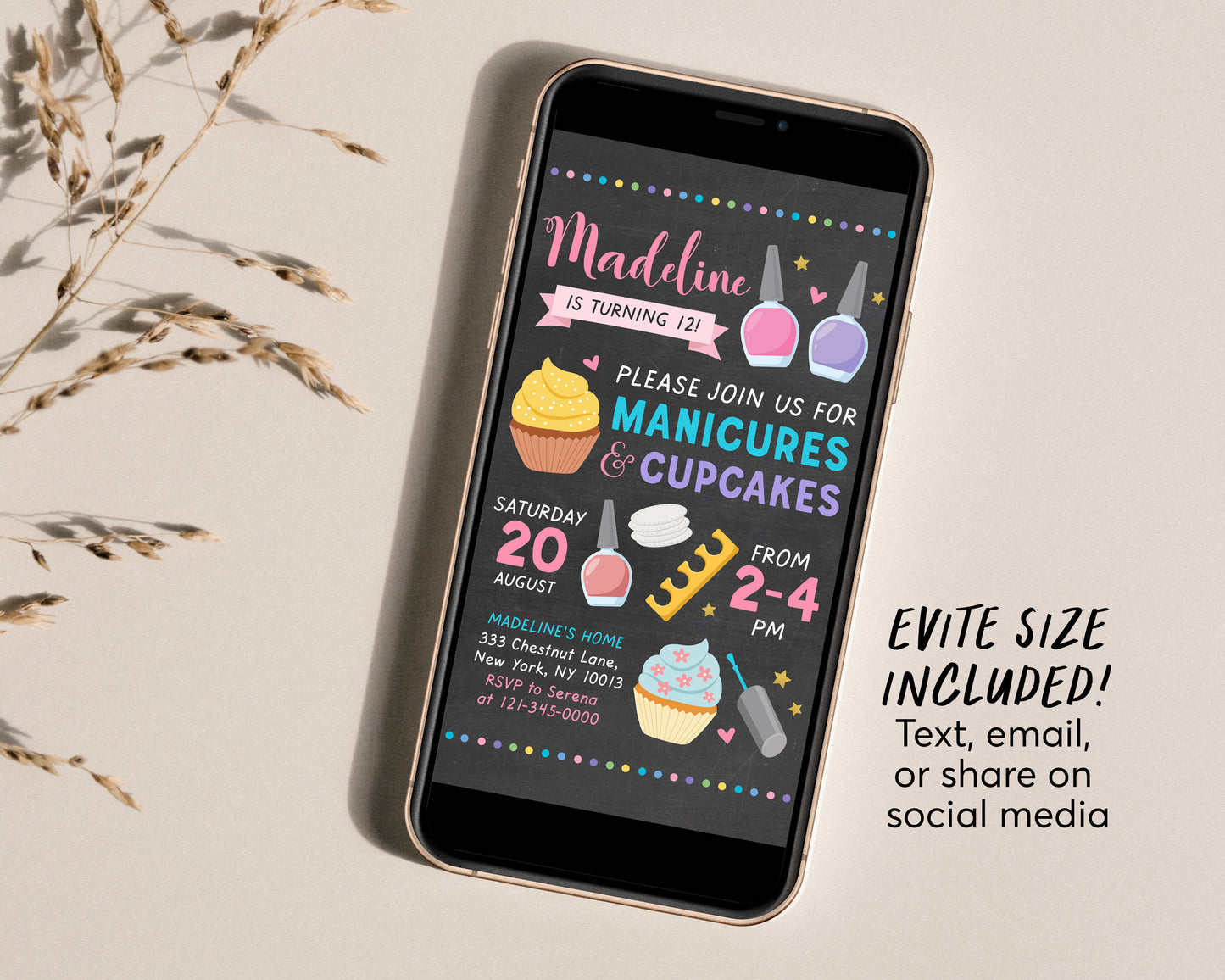 Manicures And Cupcakes Birthday Party Invitation Editable Template, Pedicures Mani Pedi Spa Day Chalkboard Invite, Girl Teen Tween Printable