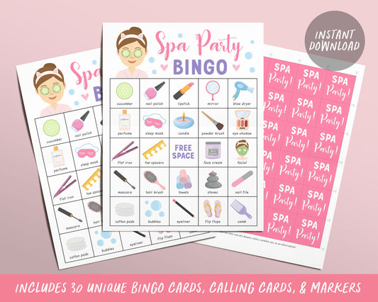 Spa Party Bingo Cards Printable Games for Kids, Spa Bingo Game, Glitz and Glam Makeover Facial Party Tween Party Games, Instant Download