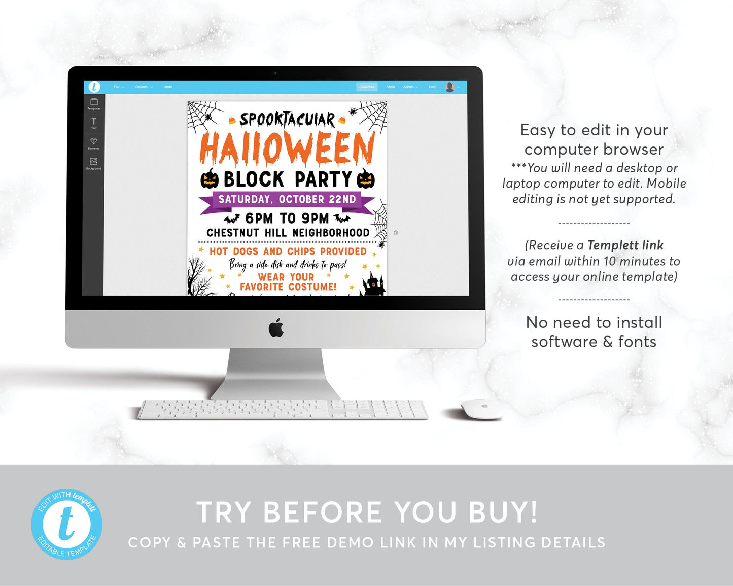 Halloween Block Party Flyer Editable Template, Spooktacular Spooky Invitation Invite Printable Neighborhood Street, PTO PTA Church School