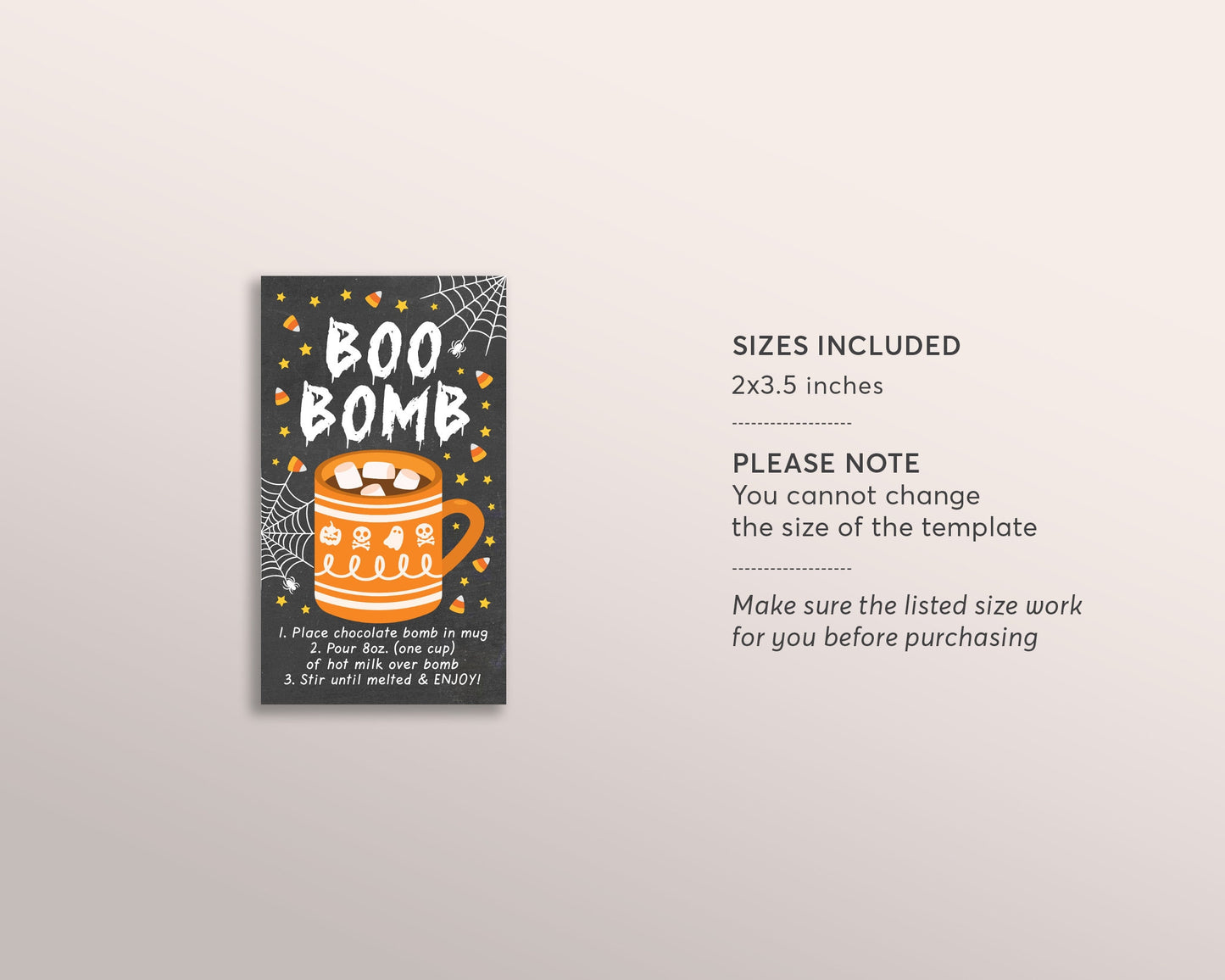 Halloween Hot Chocolate Bomb Tags Editable Template, Hot Cocoa Bomb Instructions, Boo Bomb Favor Tags Gifts, Fall Autumn Chalkboard