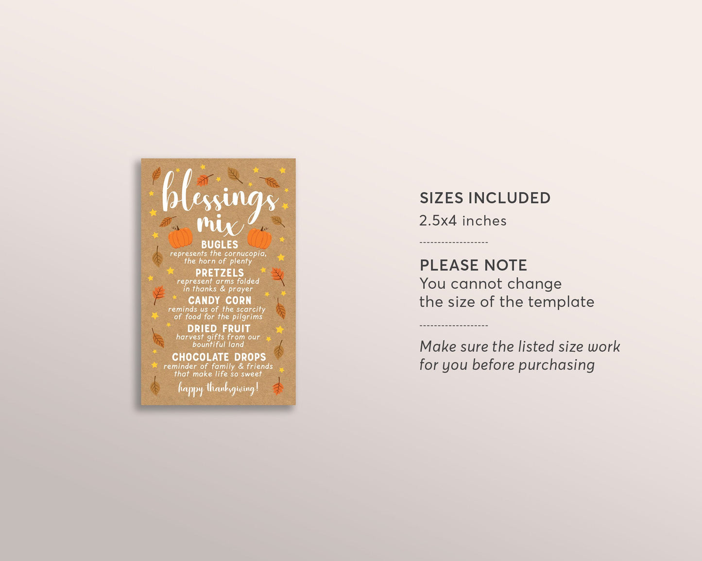 Printable Blessings Mix Gift Tag Editable Template, Thanksgiving Treat Favor Tags Label, Employee Staff Appreciation Teacher School PTO PTA