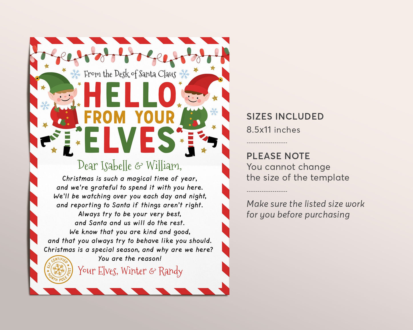 Hello Letter from Elves Editable Template, Elf Arrival Note, First Time New Elves Visiting Letter, Welcome Letter