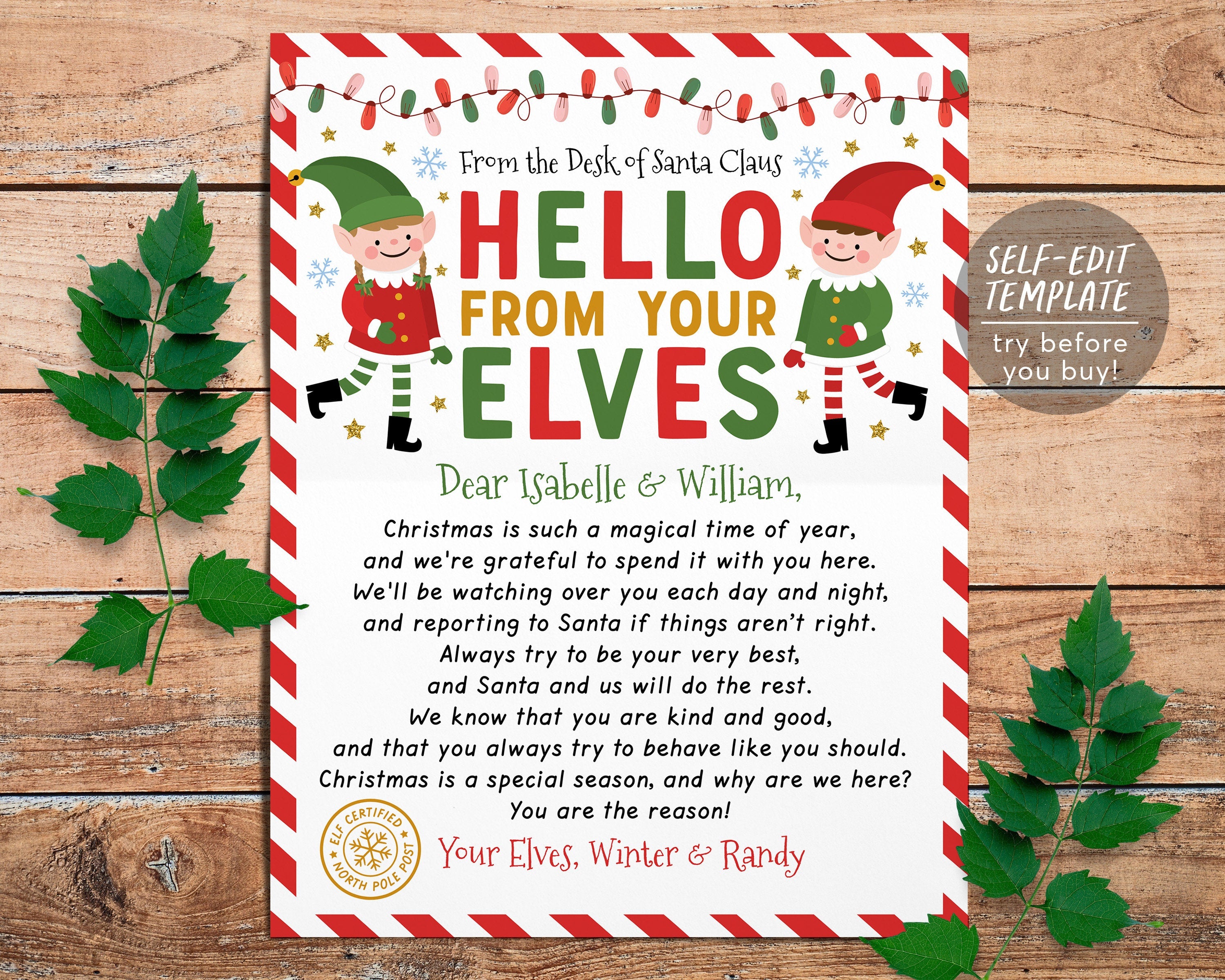 Hello Letter from Elves Editable Template, Elf Arrival Note, First Tim ...