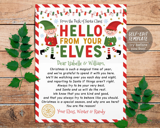 Hello Letter from Elves Editable Template, Elf Arrival Note, First Time New Elves Visiting Letter, Welcome Letter
