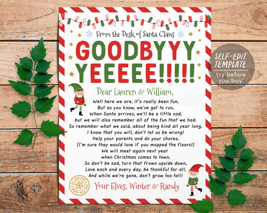 Goodbye Letter from Elves Editable Template, End of Christmas Elves Farewell Note, Christmas , Choose Your Elf Girl or Boy