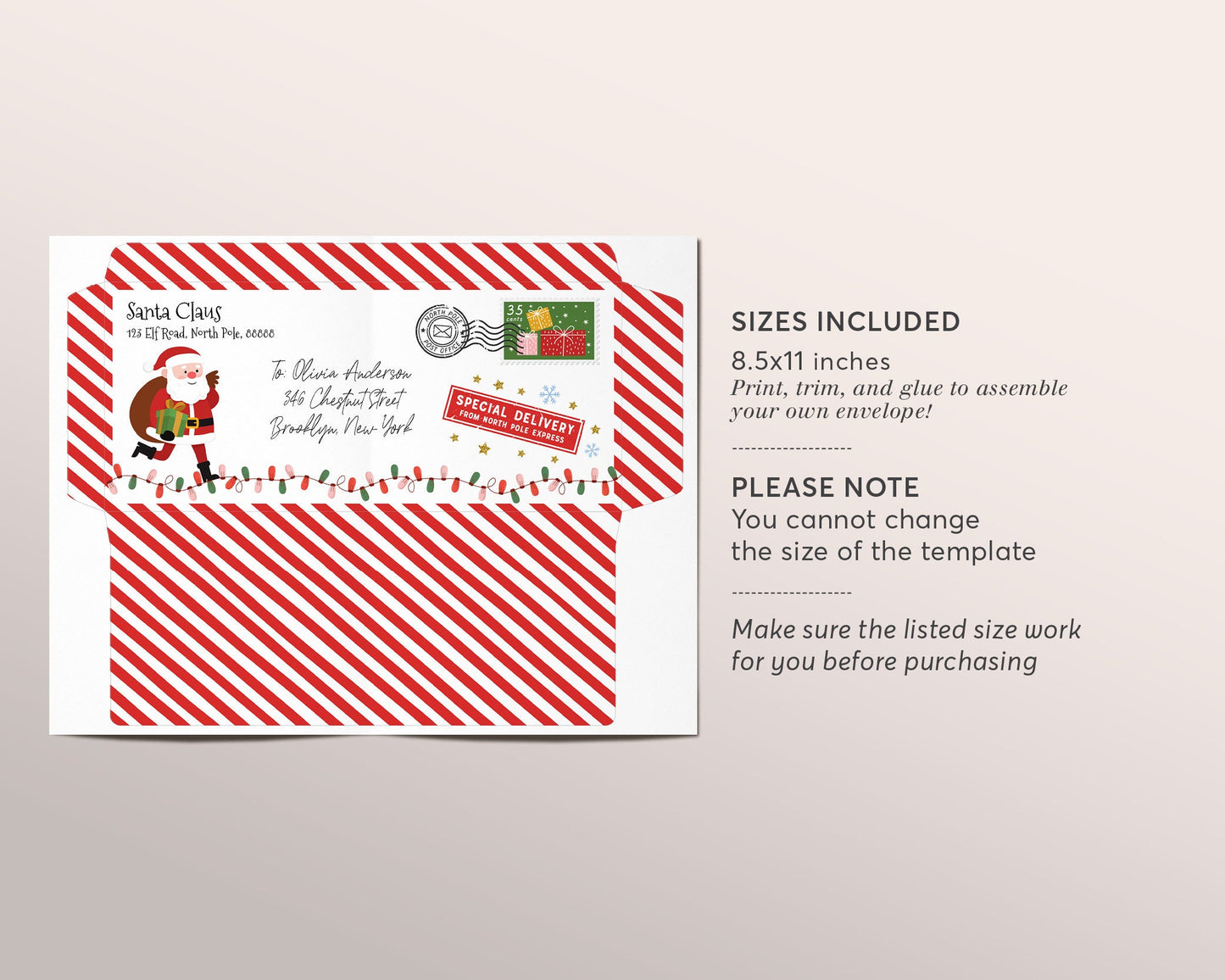 Santa Envelope Letter from Santa Editable Template, Printable Envelope Personalized Address Dear Santa Letter Kit, Letter From North Pole