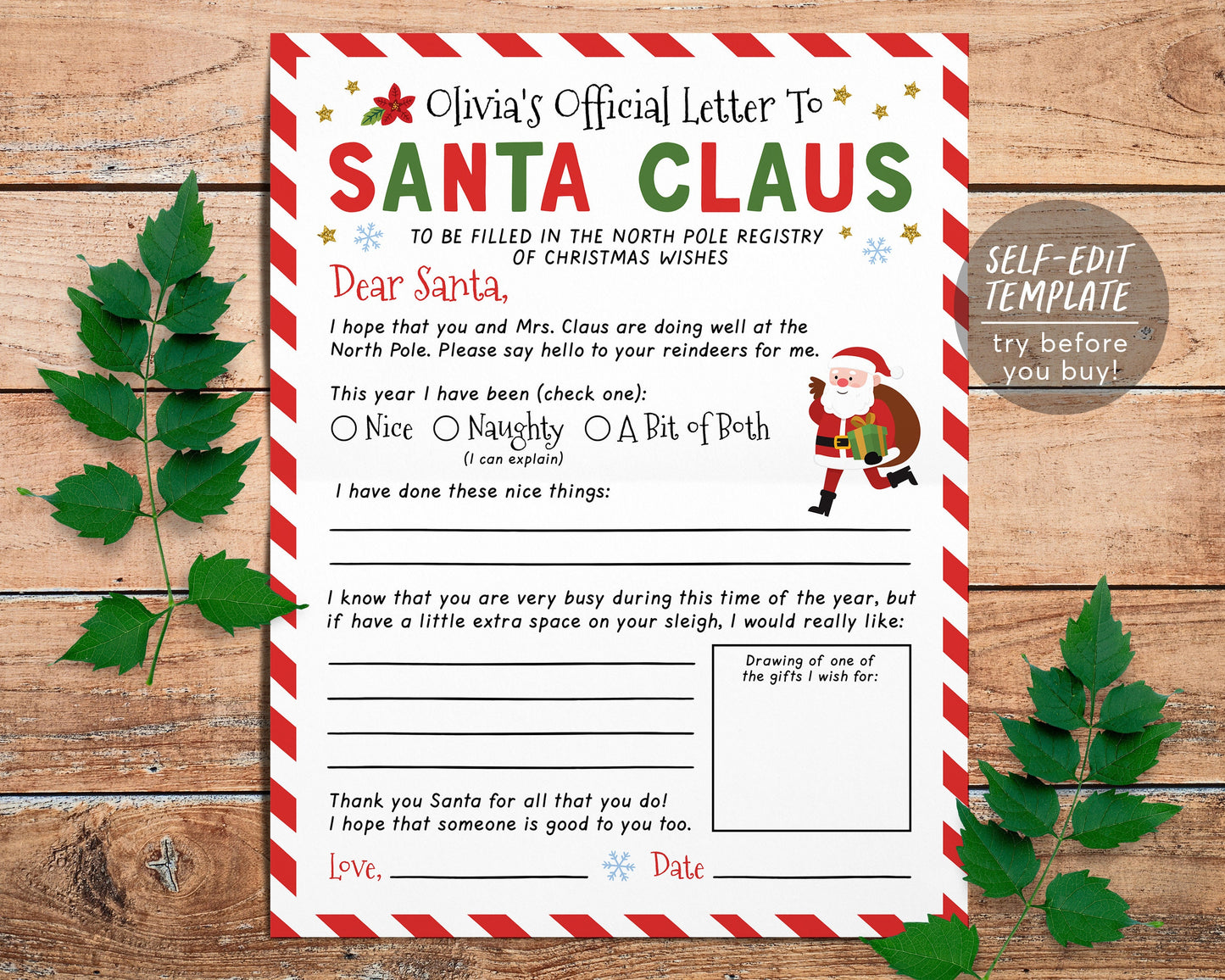 BUNDLE Official Letter To And From Santa KIT Editable Template, Wishlist Nice Certificate, Christmas Eve Box Kit, Dear Letter North Pole