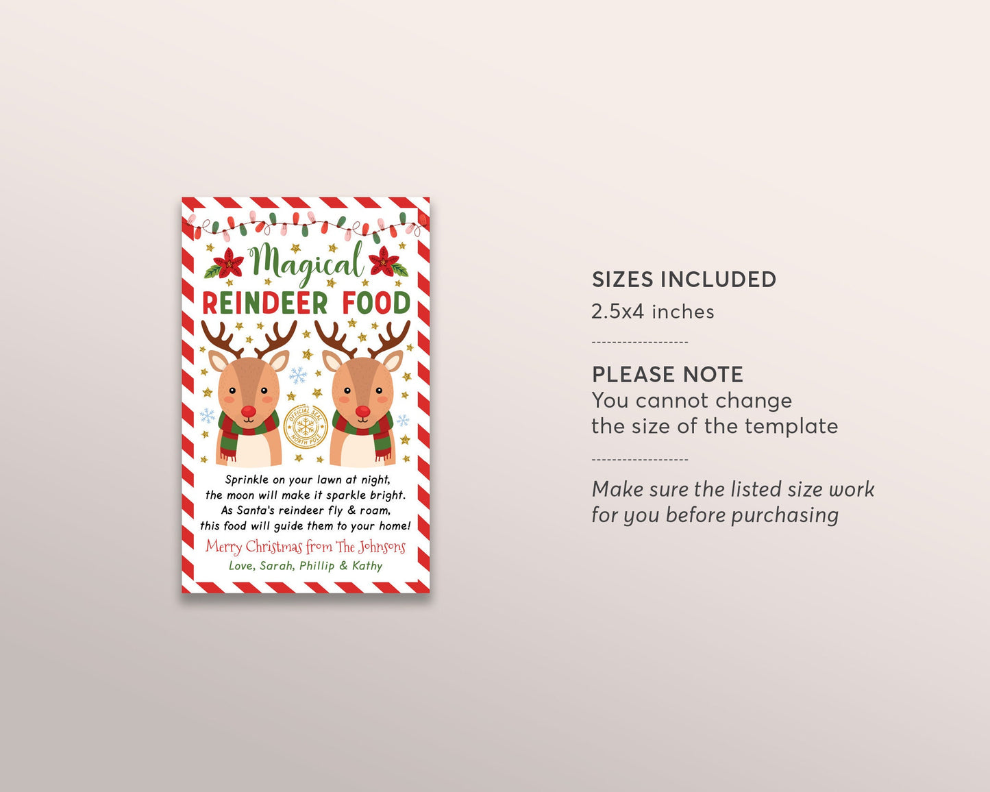 Magical Reindeer Food Tag Editable Template, Christmas Magic Reindeer Favor Bag Food Tags Labels Printable, Christmas Eve Traditions Box