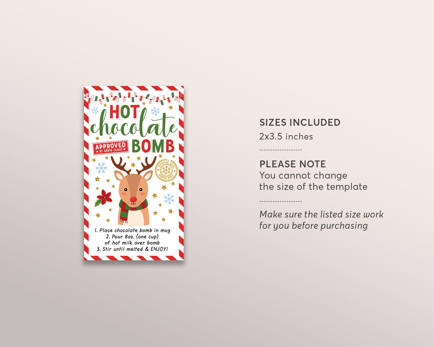 Christmas Reindeer Hot Chocolate Bomb Tag Editable Template, Santa Hot Cocoa Bomb Tags Sticker Labels Printable, Christmas Party Favor